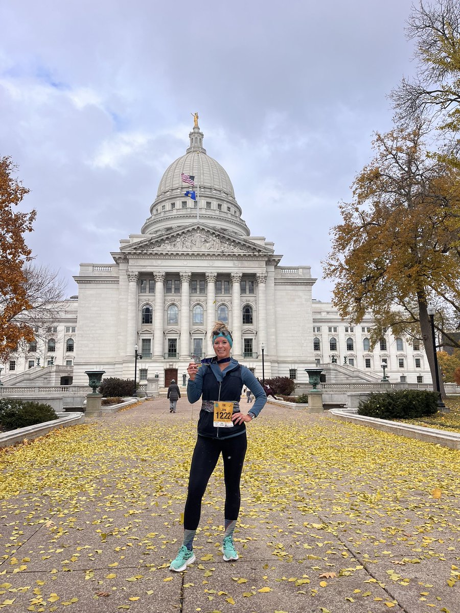fbwife's tweet photo. I Jumped Around, I stormed the field, I Jumped Around Again, I celebrated hard, and I kept the adrenaline rush going this morning! Only a 10k this year but LETS GO!! #MadisonMarathon #BadgerFootball #SnowAndWind https://t.co/gUY2Qyf0Rl