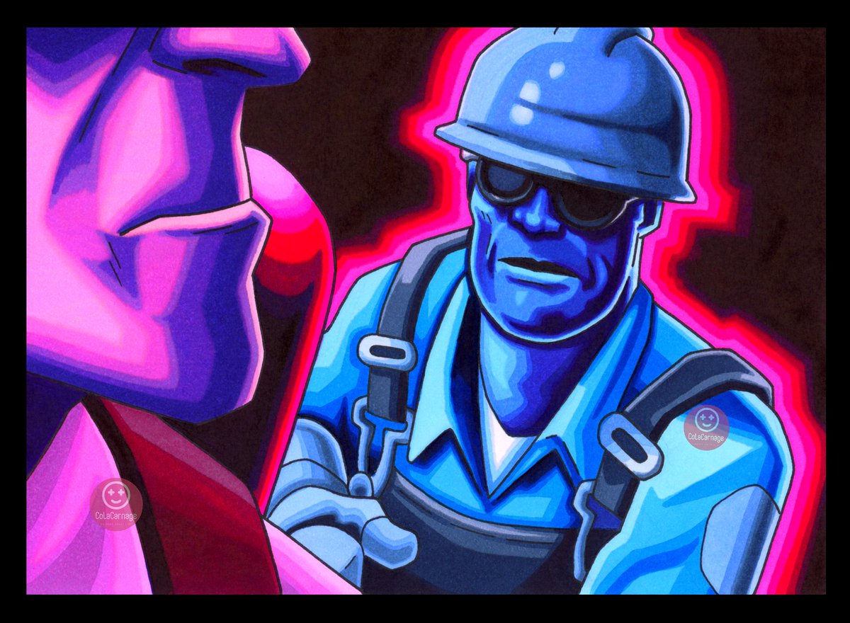 ColaCarnage's tweet image. A screenshot redraw from Serverblight: Knocks. 

The moment where Pyrogaming (the Engie) realised it was past the point of return. 

#serverblight #teamfortress2 #tf2