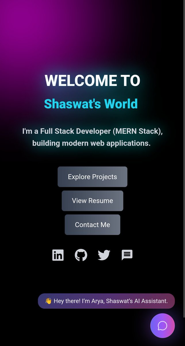 CoderShaswat's tweet image. Just launched: AI Assistant in my portfolio!
Meet Arya 🤖 — ask about my skills, projects or experience.
🔗 Explore: shaswat-portfolio-mu.vercel.app
.
#AI #WebDev #Portfolio #Reactjs