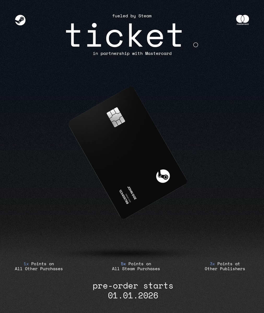 Steam’s new credit card, “Ticket,” in partnership with Mastercard.