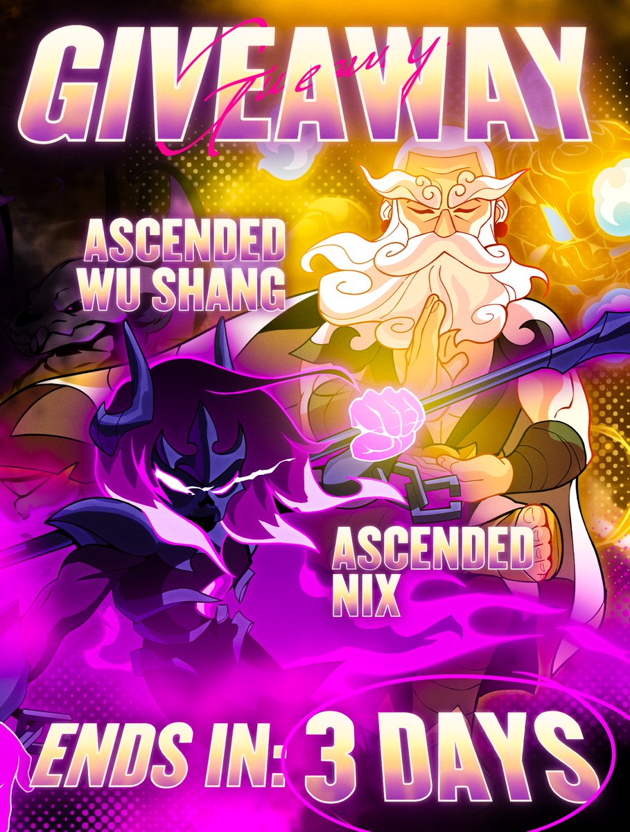 whoiskyna_'s tweet image. 🟡 1x Ascended Wu Shang Giveaway🟡
🟣1x Ascended Nix Giveaway🟣

To Enter the Giveaway you have to: 

🥇Follow Me! ( @whoiskyna_ )
🥈Like and Retweet!
🥉Join My Discord Server and React the emoji on the GIVEAWAY chat discord.gg/kyna

✨  ENDS IN 3 days!

#Brawlhalla