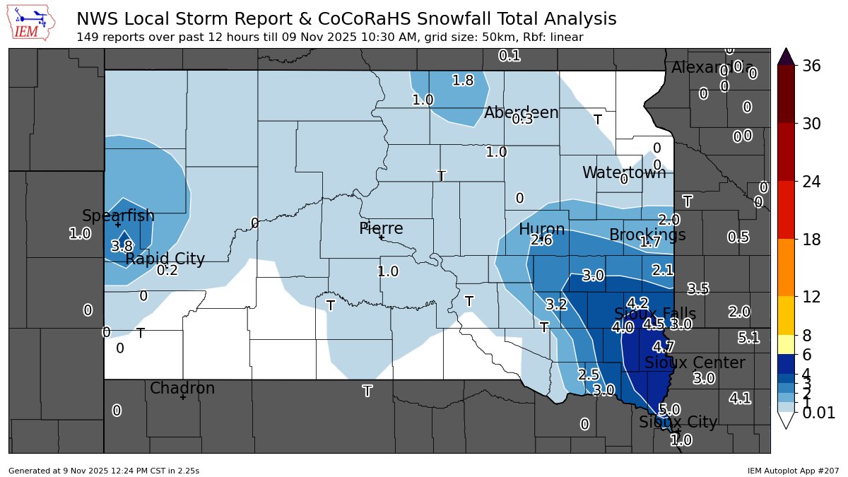 First measurable snowfall of the season. Map courtesy Daryl Herzmann and IA State IEM.
