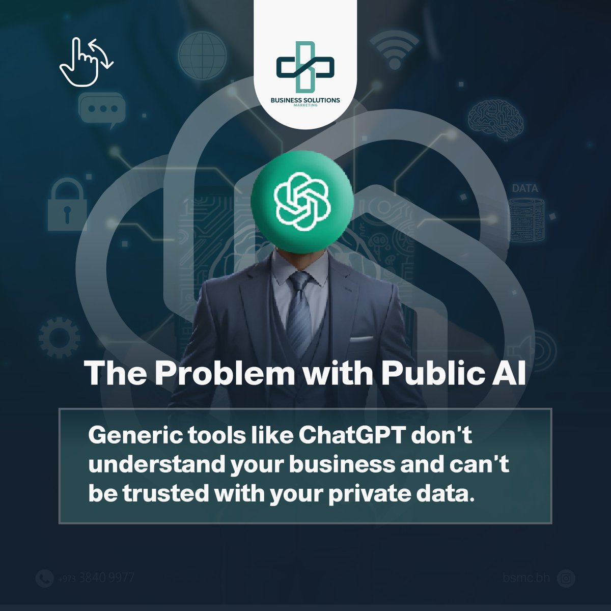 BSMC_MENA's tweet photo. Using public AI for your core business is a strategic mistake.
Why?
It doesn't understand your context.
You're feeding your sensitive data to a third party.
The real competitive advantage comes from building a private AI trained on your own data.
Don't just use AI. Own it. 🧵
#AI https://t.co/fa0VtkHuZd