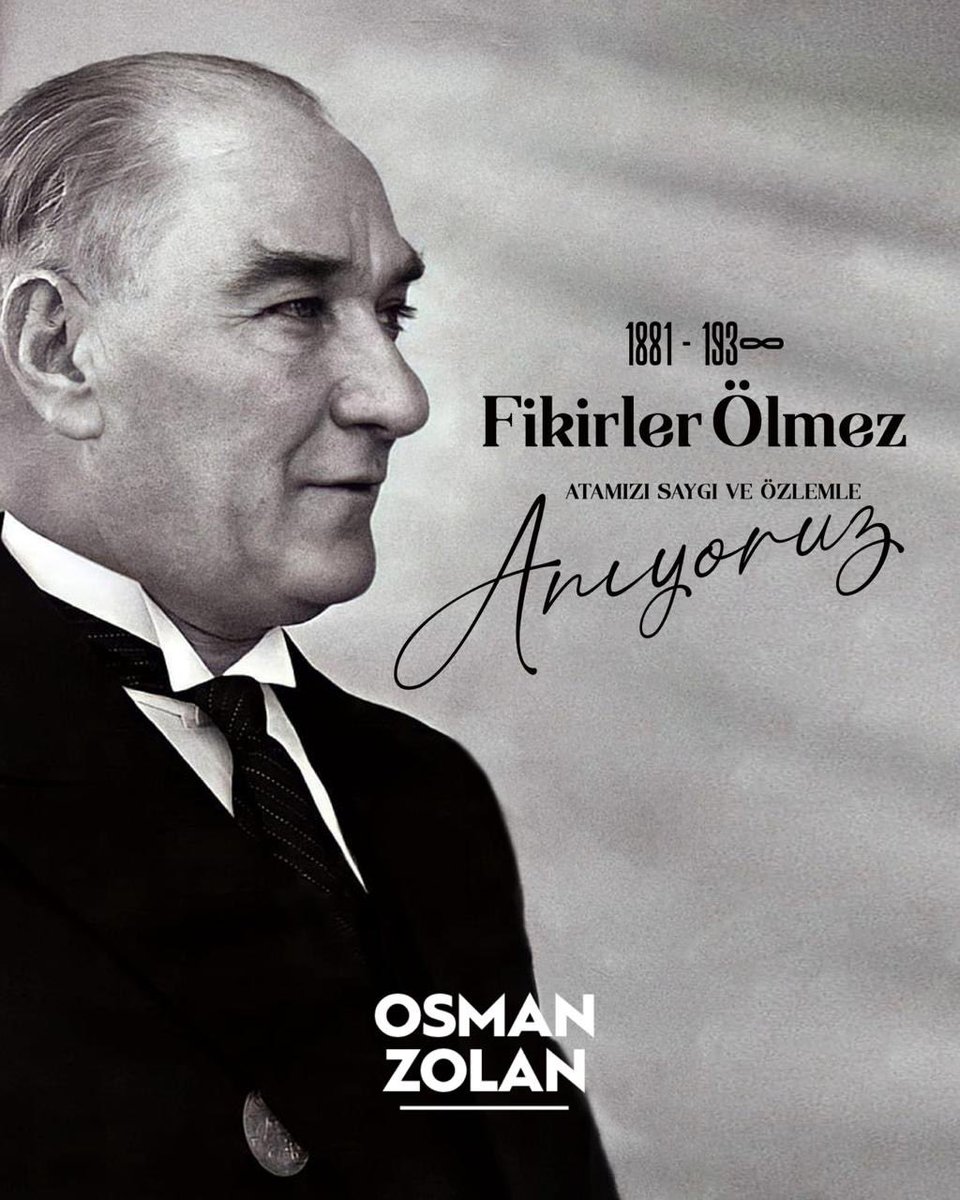Cumhuriyetimizin kurucusu Ulu Önder Gazi Mustafa Kemal Atatürk’ü saygı, sevgi ve özlemle anıyoruz... #10Kasım1938