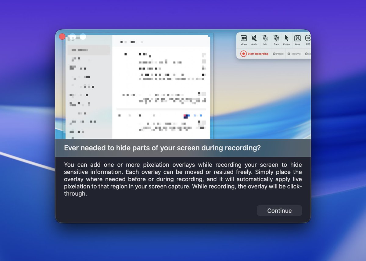 I've had the idea for quite a while now, and now it's part of the latest Beta build:

Redact parts of your screen during recording to hide sensitive or irrelevant information.