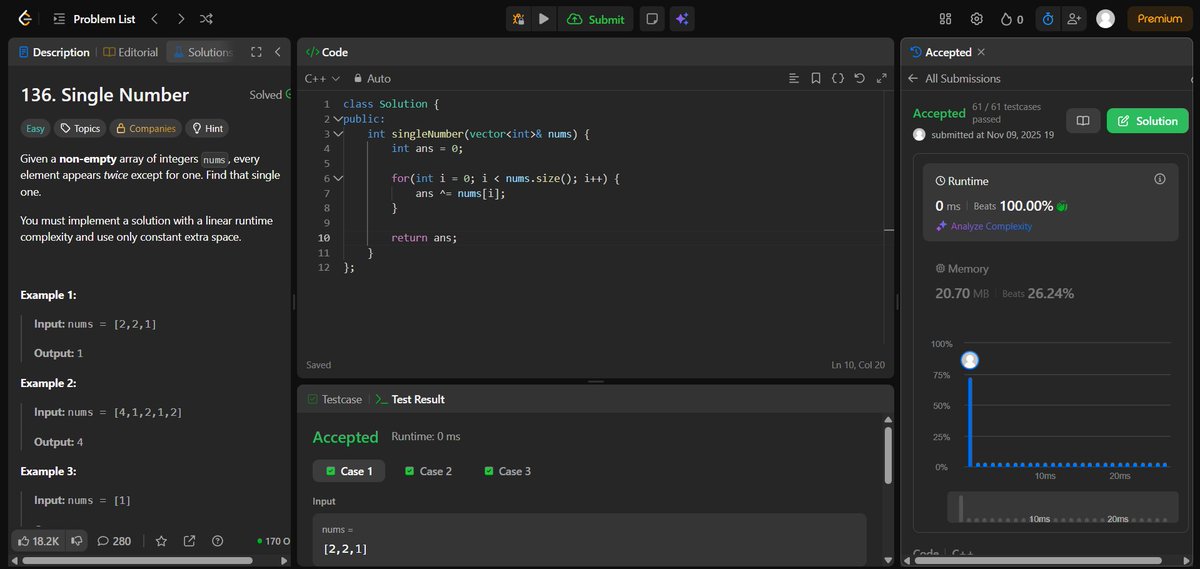 AshutoshP2128's tweet photo. 🧠 Day-1 of my #100DaysOfCode - DSA Challenge! 💻
Solved today:
✅ Reverse Integer (Leet Code - 7)
✅ Set Kth Bit (GFG)
✅ Single Number (Leet Code - 136)
💾 Code: https://t.co/tDv0JtITrp
#DSA #LeetCode #GFG #ProblemSolving #codingchallenges https://t.co/5o7Yogo6aI