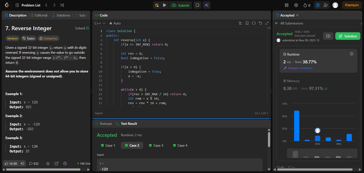AshutoshP2128's tweet photo. 🧠 Day-1 of my #100DaysOfCode - DSA Challenge! 💻
Solved today:
✅ Reverse Integer (Leet Code - 7)
✅ Set Kth Bit (GFG)
✅ Single Number (Leet Code - 136)
💾 Code: https://t.co/tDv0JtITrp
#DSA #LeetCode #GFG #ProblemSolving #codingchallenges https://t.co/5o7Yogo6aI