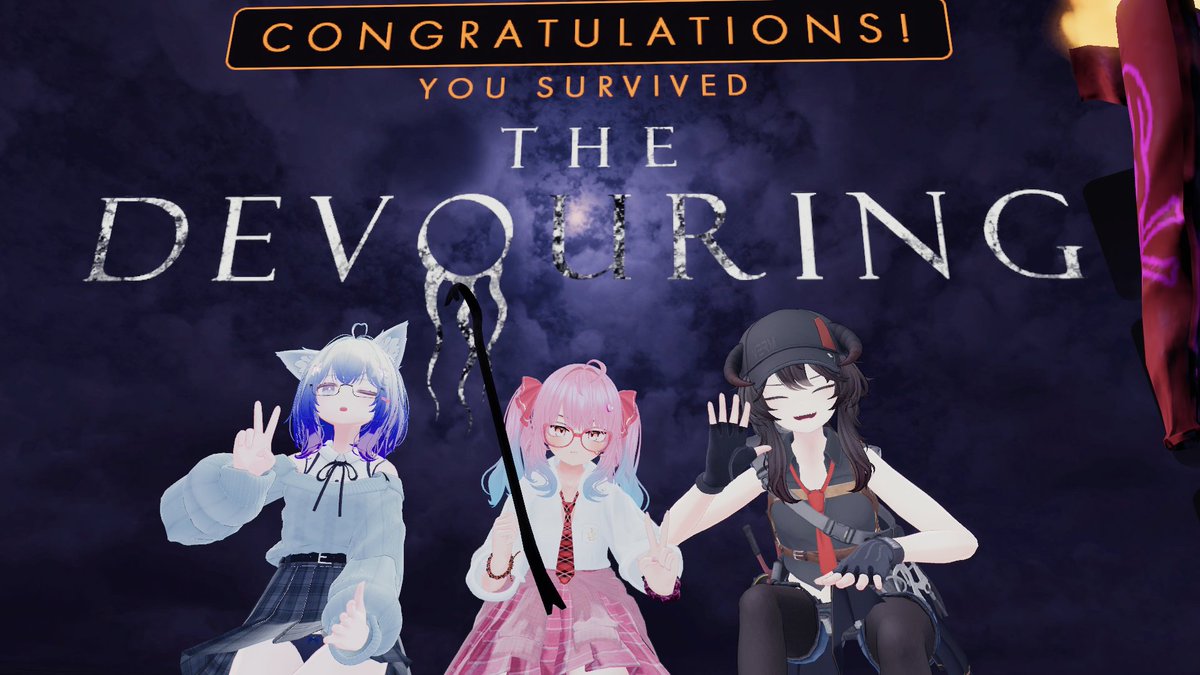 Napull_Tan's tweet photo. おやツイ、ﾁｶﾚﾀけど各々の得意分野でほぼ四時間Justでクリア出来たよ #TheDevouringVR https://t.co/3ppqb94azn