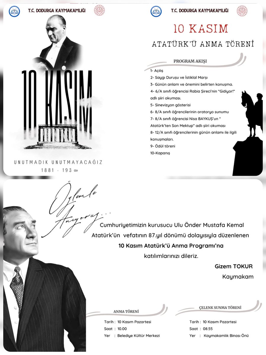 10 Kasım Atatürk'ü Anma Töreni Programı