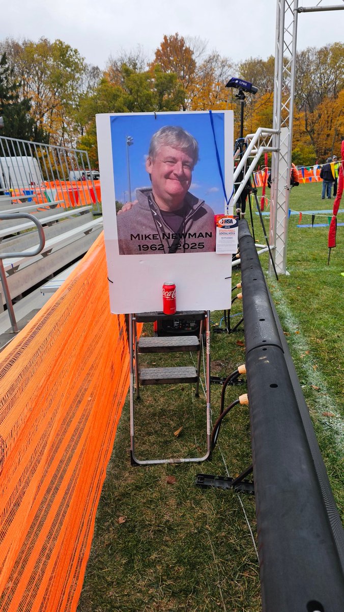 A few weeks ago I asked if I could honor Mike Newman at the state meet by placing a ladder at the finish line. IYKYK. I placed a ladder &amp; Coca Cola. Kevin Dorsey placed a pic of Mike and his press pass. You're missed, Mr. Newman. <a href="/ILXCTF/">Illinois HS XC/TF</a> #ihsaXC #ihsa