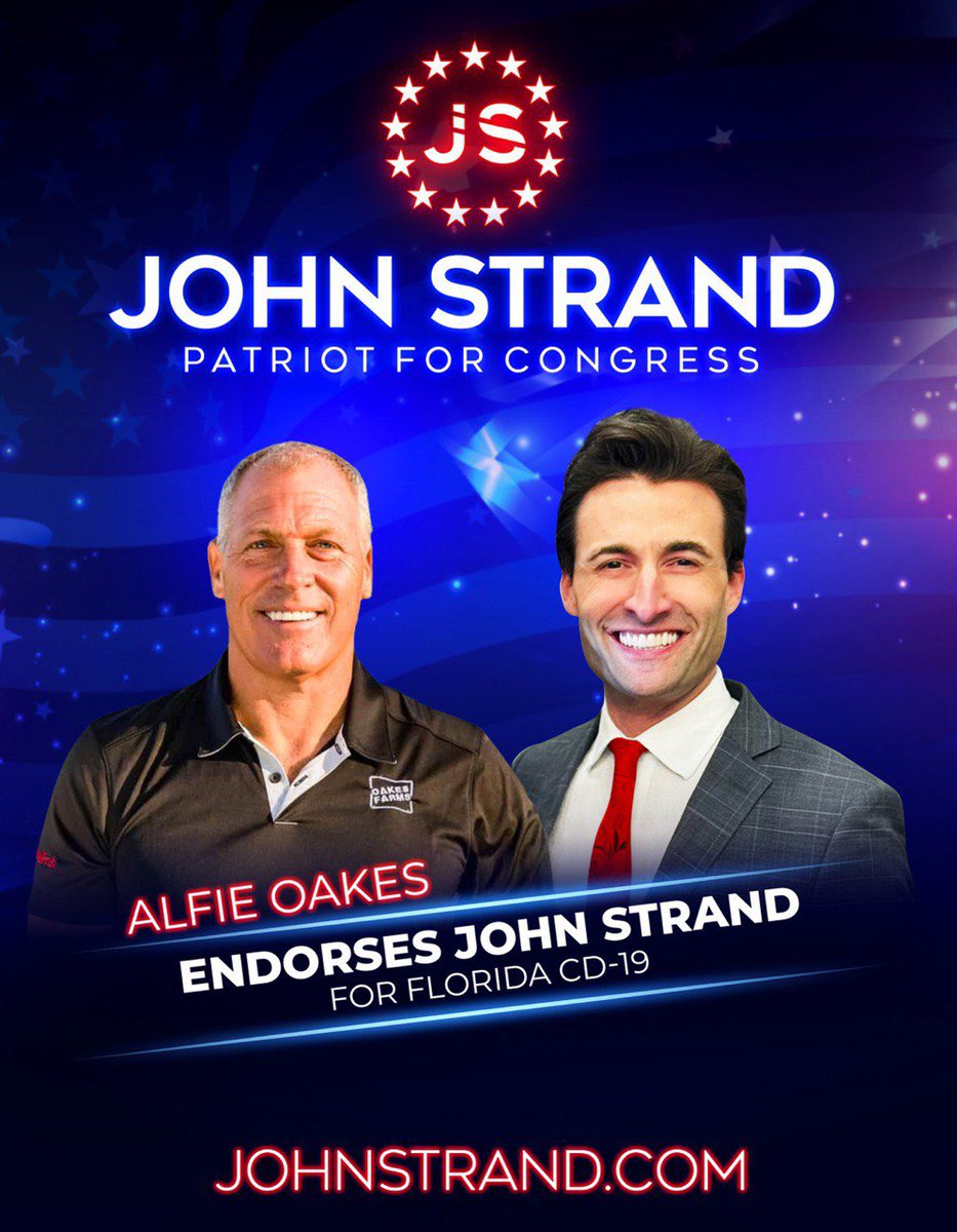 Alfie Oakes is a patriot who stood strong against the woke mob, never compromised his values, and always defended freedom in Florida.

I’m honored to have his endorsement in this fight to restore integrity, courage, and accountability to Washington.

🇺🇸 JohnStrand.com
