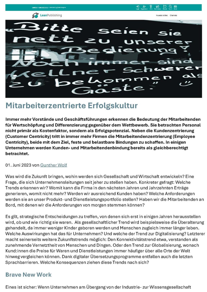 Ich habe mal wieder etwas über mitarbeiterzentrierte Erfolgskultur veröffentlicht. Download wie immer kostenlos auf io-group . de bei den Fachartikeln. 
__
Bibliografische Angaben: 
Wolf, Gunther: Mitarbeiterzentrierte Erfolgskultur.