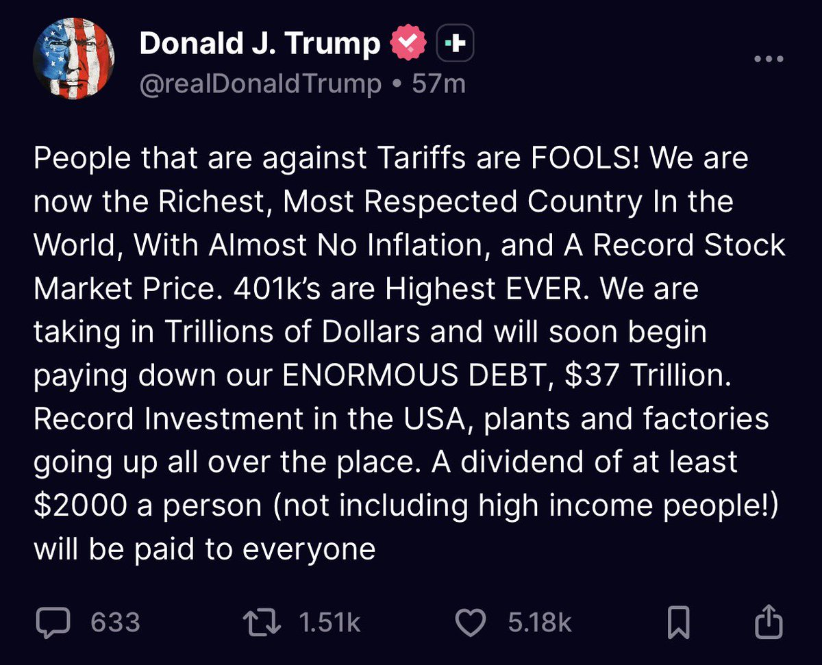 🇺🇸 BREAKING | TRUMP PROMISES $2,000 “TARIFF STIMULUS CHECKS” FOR AMERICANS, EXCEPT THE RICH

Donald Trump says his new plan would send $2,000 to everyone, funded by tariffs on foreign goods.

He calls it a “tariff stimulus,” a check for the people, not the elites.

📎 Source: