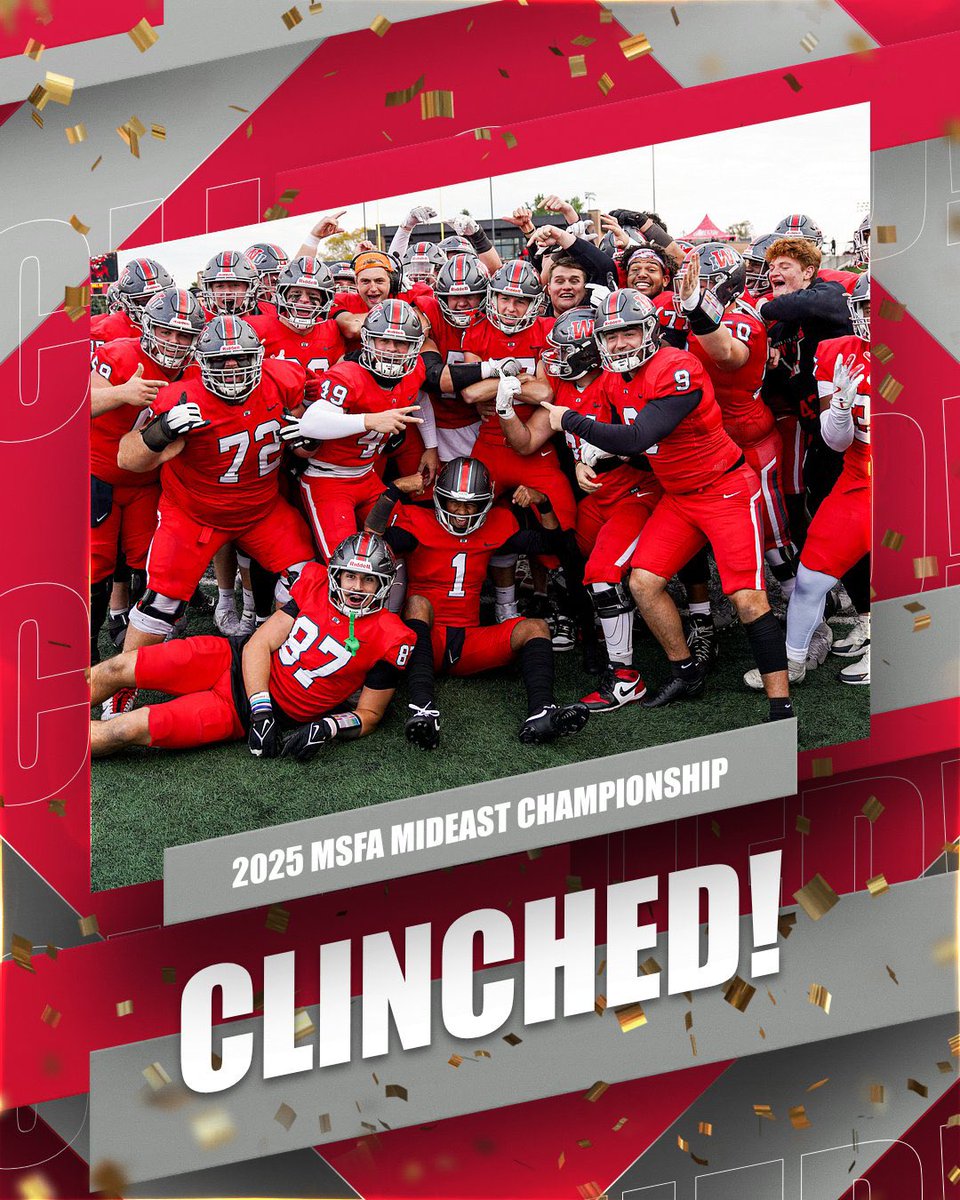 ❗️CLINCHED❗️

With yesterday’s win, we have clinched a share of the 2025 MSFA Mideast Championship! Job’s not finished as we look to claim it outright with a win on Saturday at Siena Heights!

#OneBlood