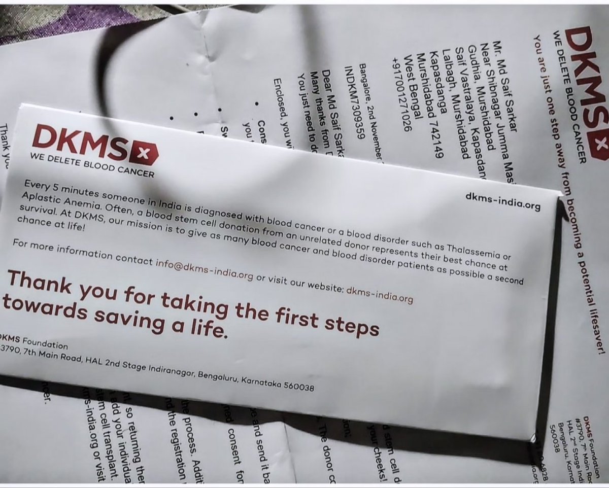 iamsaifsarkar's tweet image. Let’s erase blood cancer.
Today I completed my @dkms_india swab kit ✅
A small step from me… but this step could give someone a new life.
Thank you @dhruvrathee for inspiring this. ♥️

#DeleteBloodCancer #DKMS #StemCellDonor #SaveLife #BeTheChange