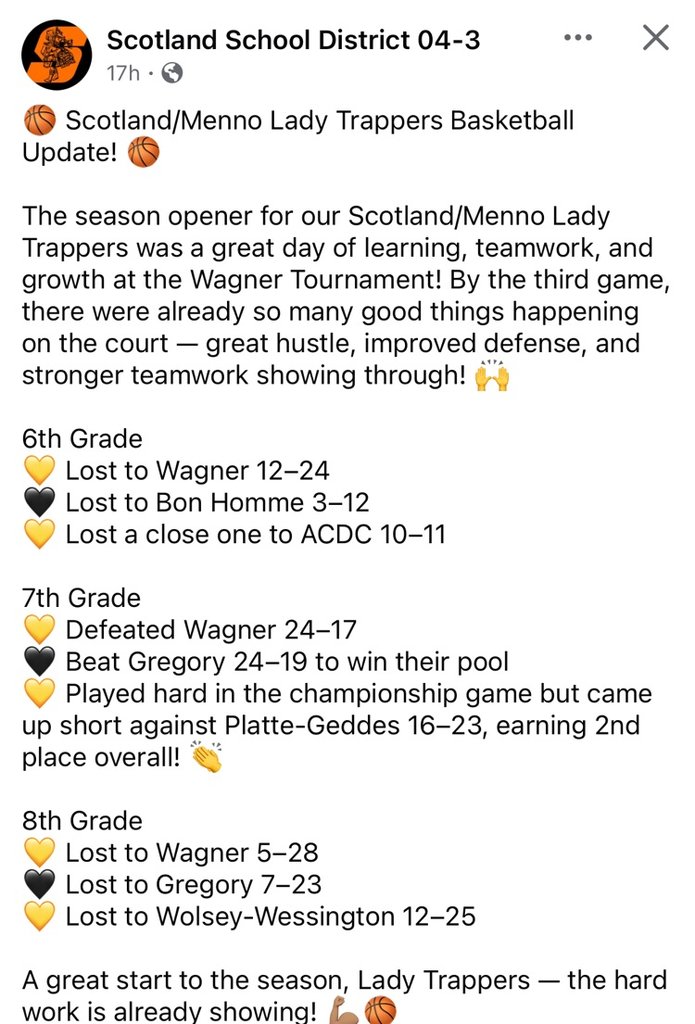 MennoWolves's tweet image. Middle school girls basketball tourney results from Saturday at Wagner.