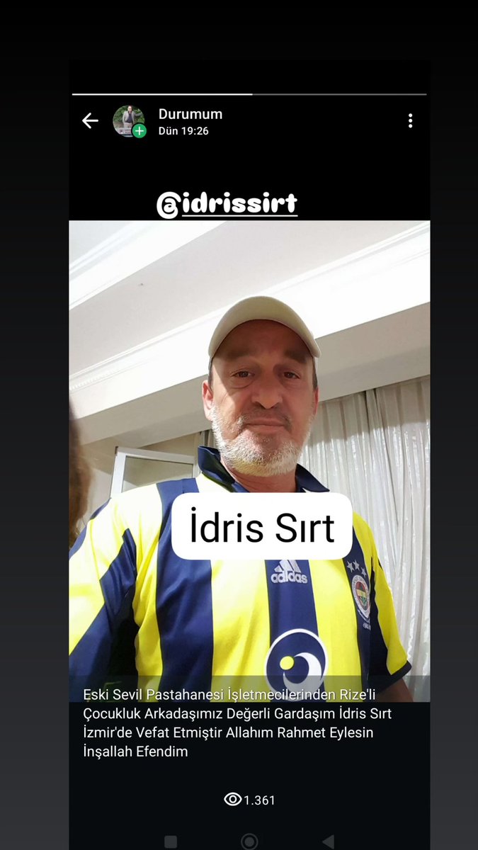 Eski Sevil Pastahanesi İşletmecilerinden Rize'li Rıfat Sırt'ın Değerli Evladı Çocukluk Arkadaşımız Değerli Gardaşımız İdris Sırt İzmir'de Vefat Etmiştir Allahım Rahmet Eylesin İnşallah Efendim <a href="/yunuskorkmazz01/">Yunus Emre Korkmaz 🇹🇷</a>