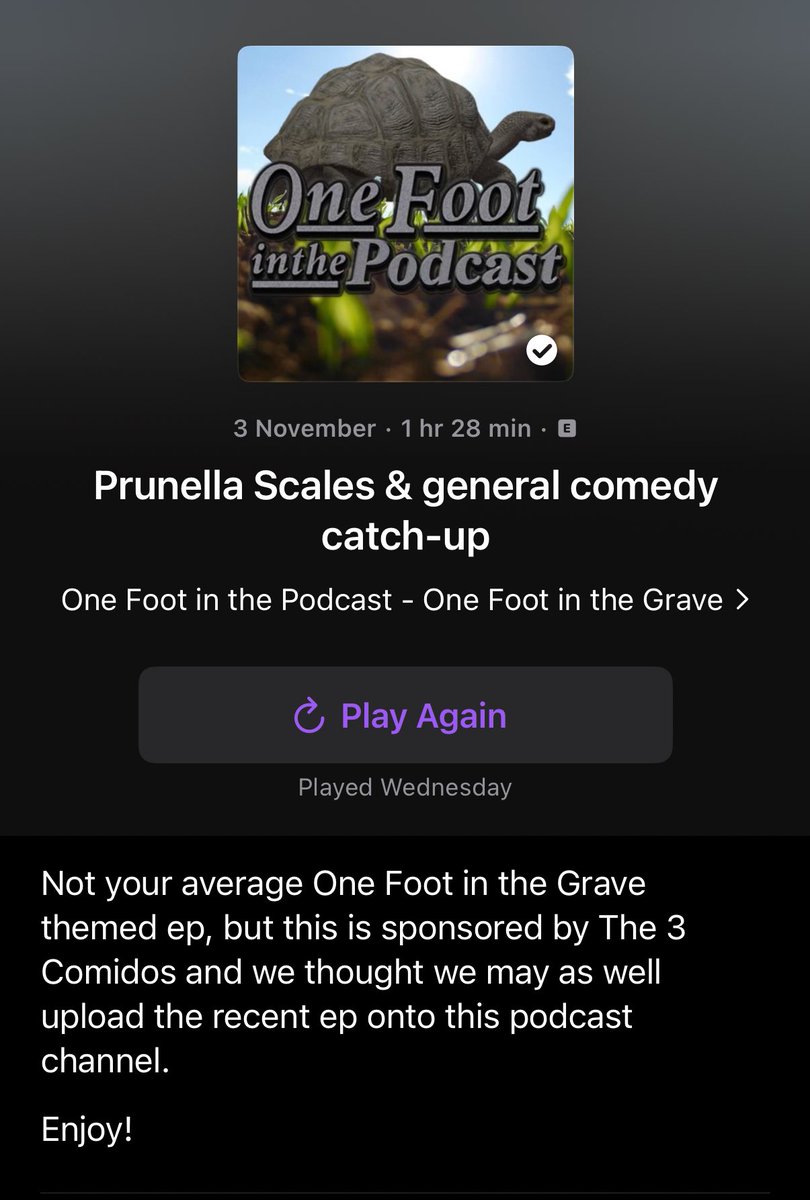 Last week I released this pod with my <a href="/3comidos/">The 3 Comidos</a> crew. It’s almost nothing related to One Foot, mind. 
A little tribute to Prunella Scales and a review of Mitchell and Webb’s latest sketch series.