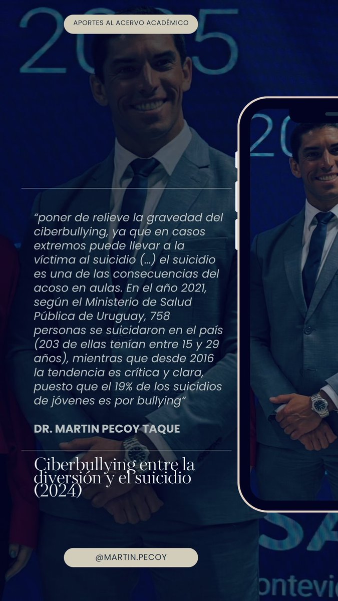 “En el año 2021, según el Ministerio de Salud Pública de Uruguay, 758 personas se suicidaron en el país (203 de ellas tenían entre 15 y 29 años), mientras que desde 2016 la tendencia es crítica y clara, puesto que el 19% de los suicidios de jóvenes es por bullying” PECOY (2024)