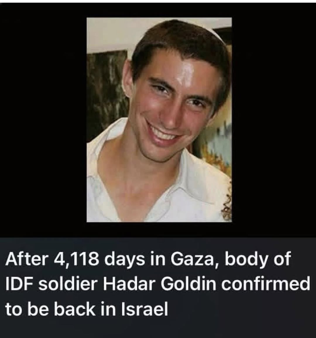 ey_teacher's tweet photo. After 11 years, Hamas finally returned the remains of  Hadar Goldin earlier today  but 4 are still held hostage. They and their families deserve better. Every one of them MUST come home. 🕯️🎗️ #LetMyPeopleGo #UntilTheLastHostage #AmYisraelChai https://t.co/pDleo0q4EW