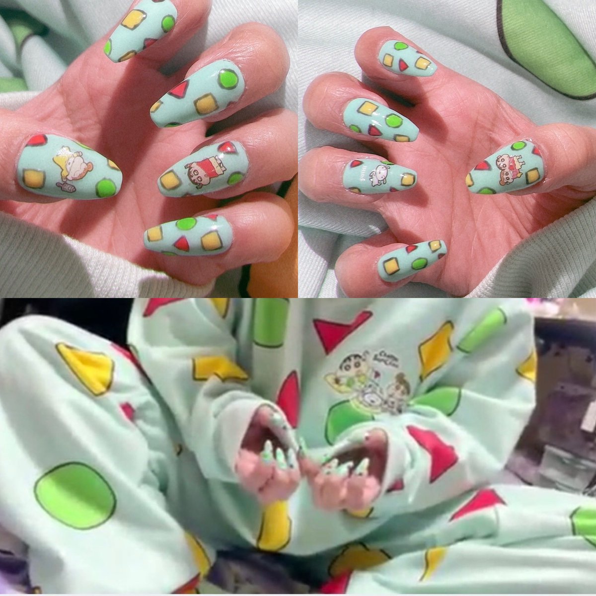minyan1027's tweet photo. ✨️ NEW NAIL ✨️

今回はクレしんのパジャマ柄ネイル💅
１個１個書くのが超鬼畜でした🙄🙄
セルフネイルの限界🤯🤯🤯
けどめっちゃ可愛い"(∩>ω<∩)"🩷💯

ネイルもパジャマも靴下もしんちゃん🖍

 #セルフネイル #クレしんネイル #キャラネイル #派手ネイル https://t.co/ECGZVstR6t