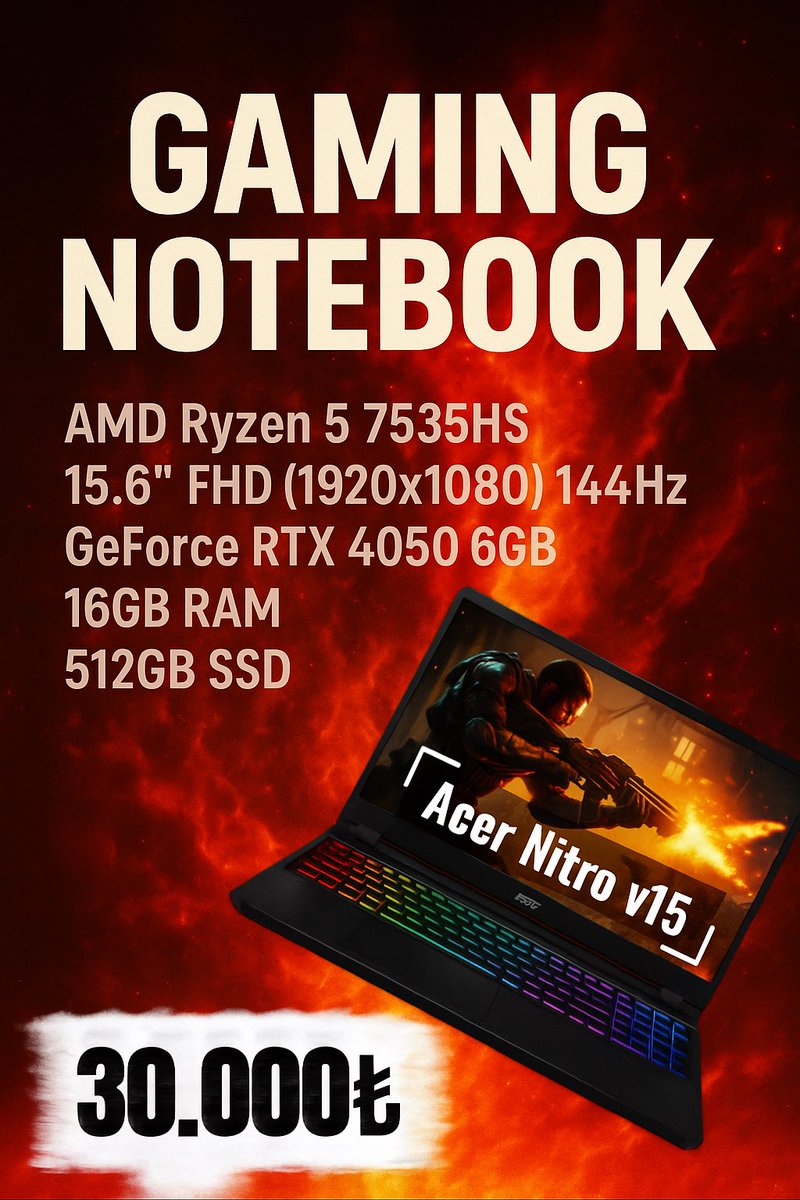 pctedarik's tweet photo. GAMING NOTEBOOK! 
https://t.co/Q4kZ4GD1z5
Tel 0216 606 34 32

#gaming #notebook #acer #nitrov15 #oyuncubilgisayarı #pctedarik #reklam #kampanya #bilgisayar #teknoloji #oyun #rtx4050 #ryzen5 #gaminglife #oyuncuekipmanları #fps #gamer #pctedarik #reklam https://t.co/G2rHsK9VGZ
