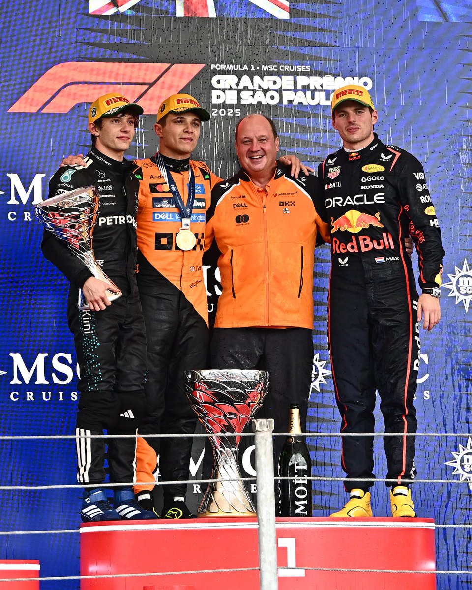 Y con ustedes… El podio del #BrazilGP. 🇧🇷 🍾 

Una carrera para el recuerdo que nos dejó muchas sorpresas y algunos de los highlights de la temporada. 💚

Siguiente parada: #LasVegasGP 🔥

#Formula1