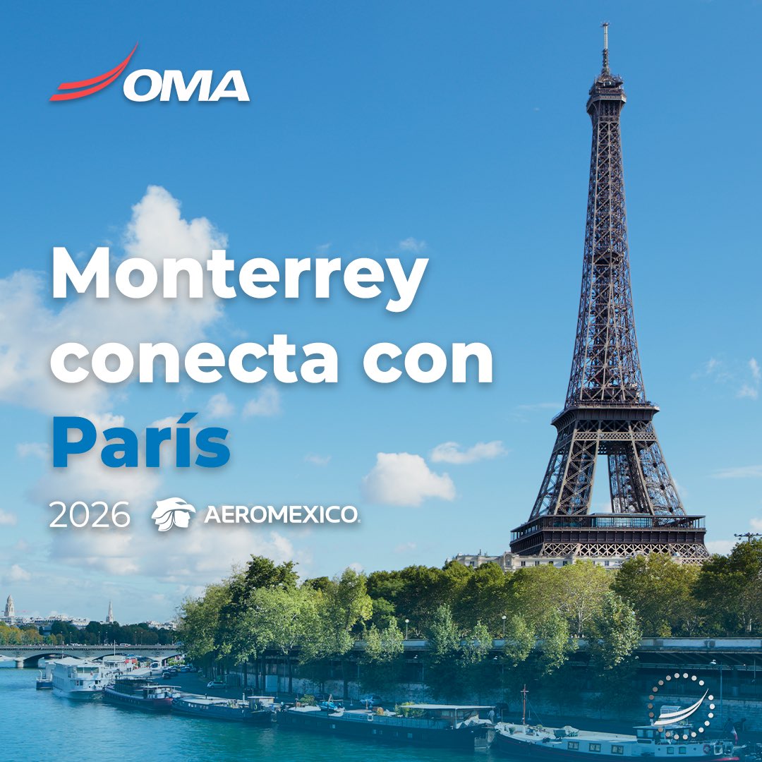Nos entusiasma compartir que, a partir del próximo año, @Aeroméxico iniciará operaciones en la ruta Monterrey–París (Charles de Gaulle). 🇫🇷✈️
