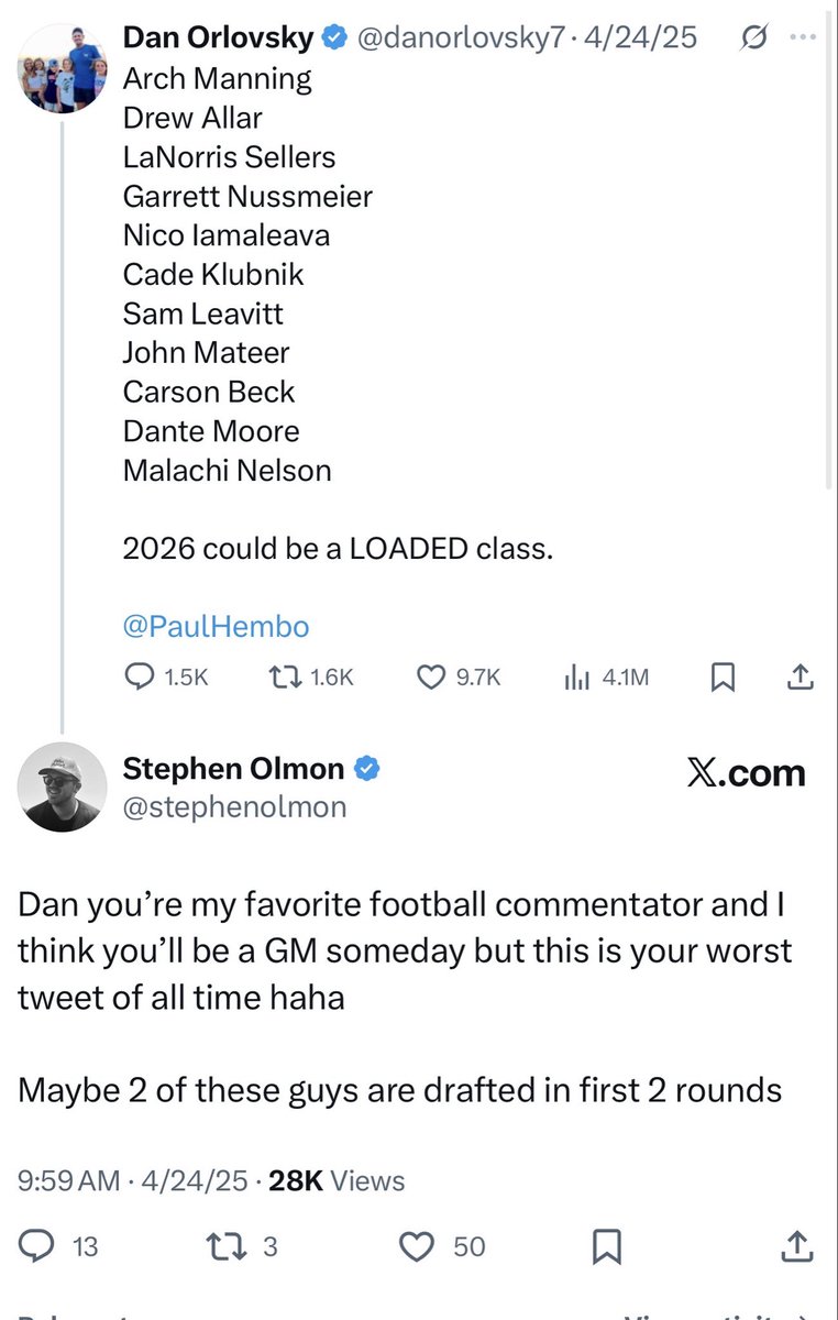 How we feeling now about rounds 1 and 2 in 2026 for this list @danorlovsky7 ? https://t.co/lgMDy3u8I