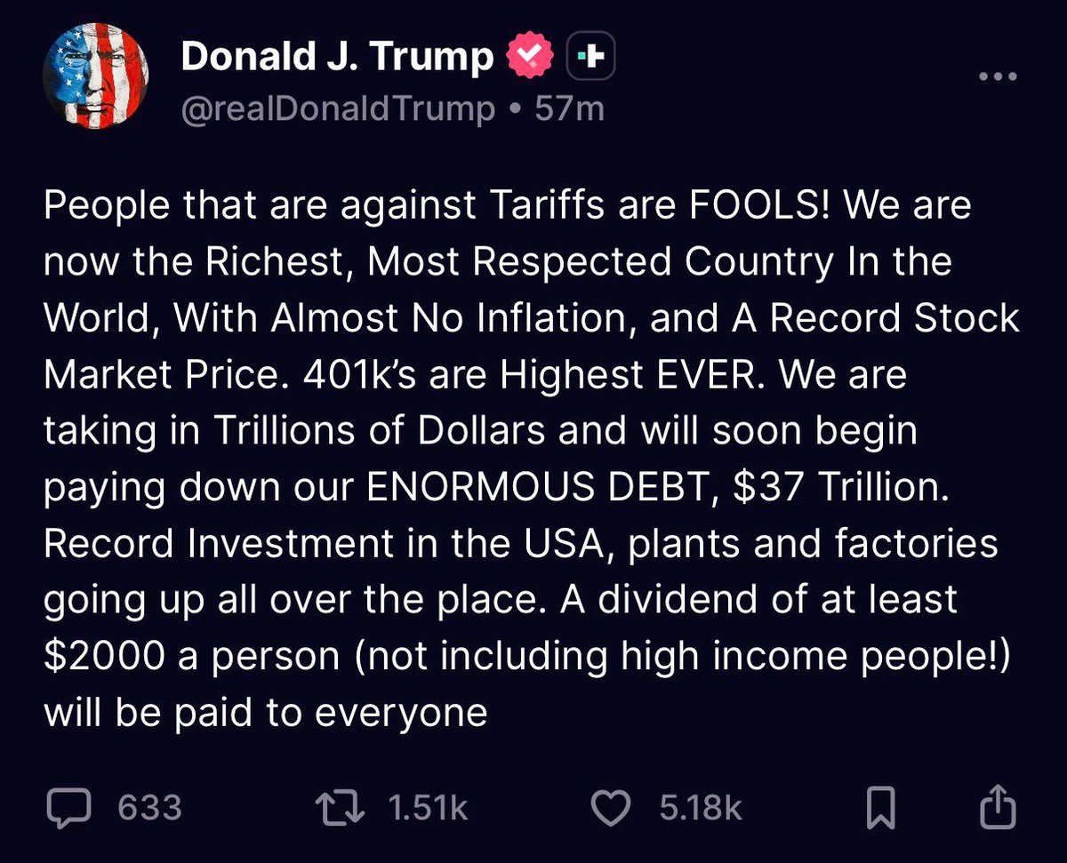 Solix_Trade's tweet image. Trump just suggested handing every citizen $2000 from tariff profits 💸 Are we witnessing another bold move or pure chaos? Government shutdown deal is almost sealed — Axios 👀

#Trump #StimulusCheck #Tariffs #USPolitics #BreakingNews #Axios #GovernmentShutdown #Economy
