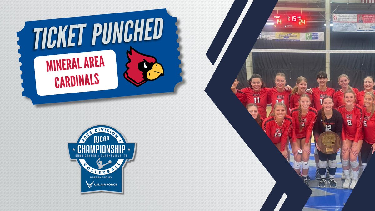 The Cardinals are killing it‼️

Mineral Area is heading to the DI #NJCAAVB Championship presented by <a href="/USAFRecruiting/">Air Force Recruiting</a> in Clarksville, TN! 

njcaachampionship.prestosports.com/sports/wvball/…
