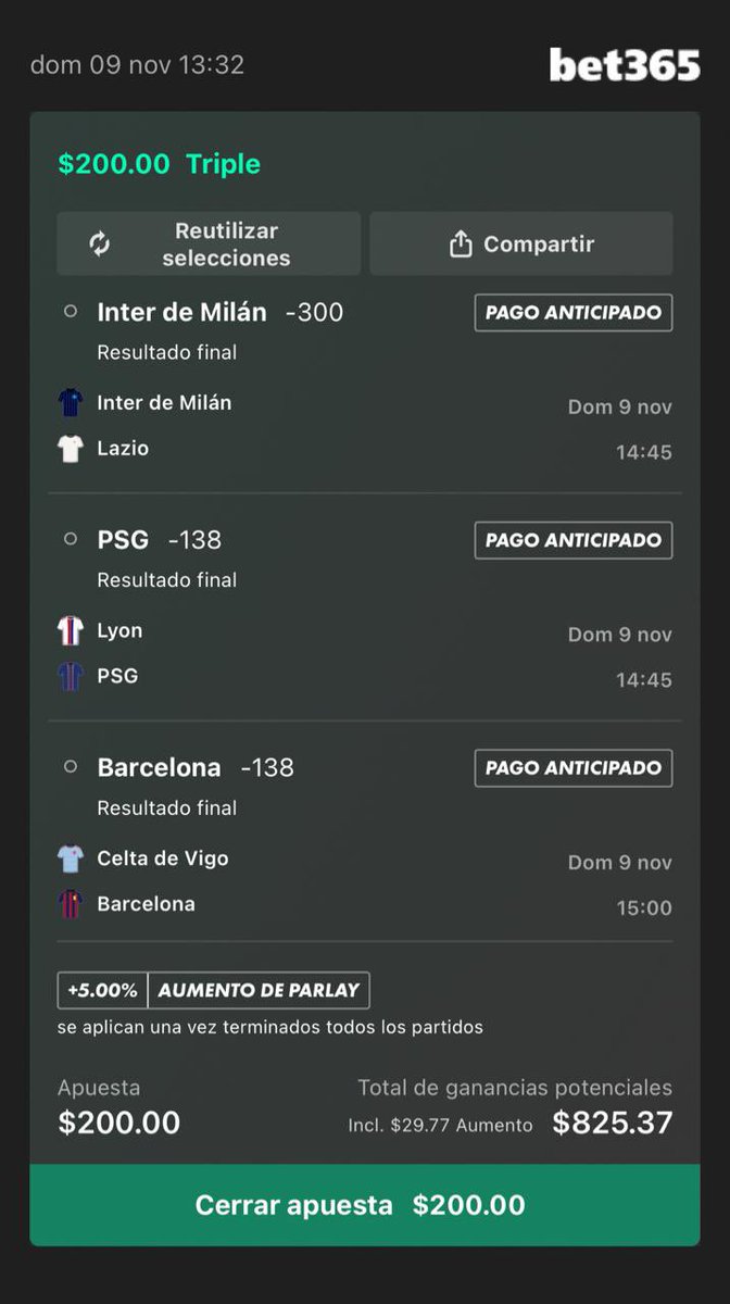 AsdePickss's tweet photo. Parley de Fut Europeo 💥
Momio: +298 🔥
1u —> 4.1u ⏳

#Barcelona #Inter #Lazio #PSG #Yamala #apuestas https://t.co/e4nfnaBPFV