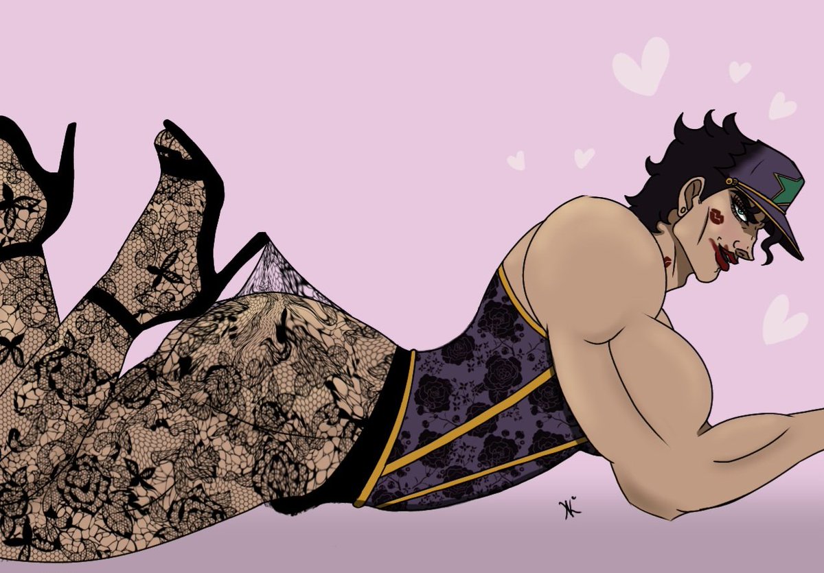 Reposting this bc my mood swings are getting the best of me. Anyway, have Jotaro in the lace tights trend.

This may be my last art post for idk how long bc they don't do well.
