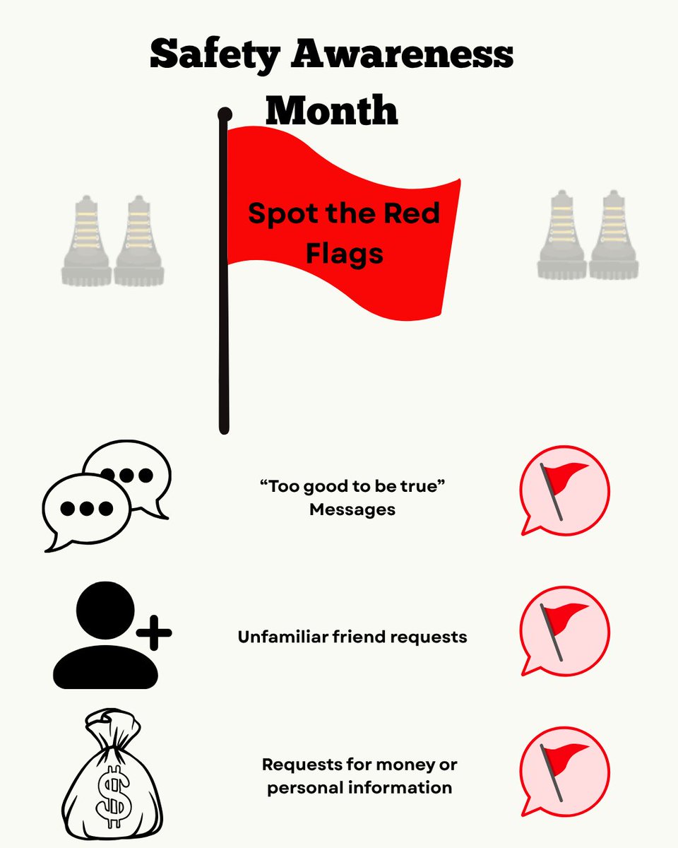 lemonadestdbcmp's tweet image. 🚩 Not every opportunity is what it seems!How many red flags can you spot online this week?
Stay alert for red flags- online, offline, and with your money. Think twice before you click, share, or spend 👀
#lemonadestandbootcamp #safety #redflag #safetyawarenessmonth