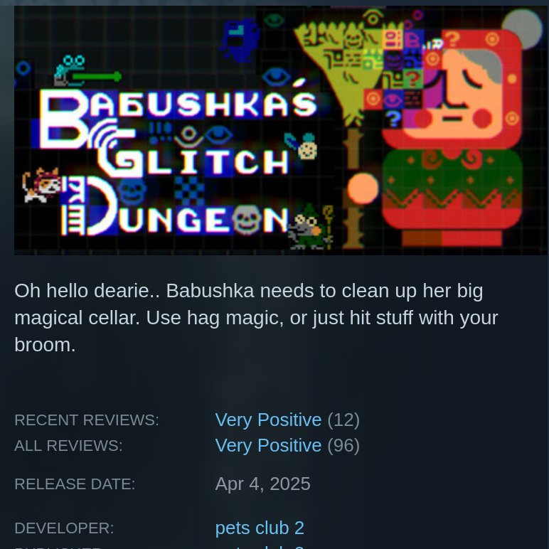 96 Reviews on Steam!!! Yay!!!! I'm four (4) away from onehundred (100) for my first ever paid game!!
