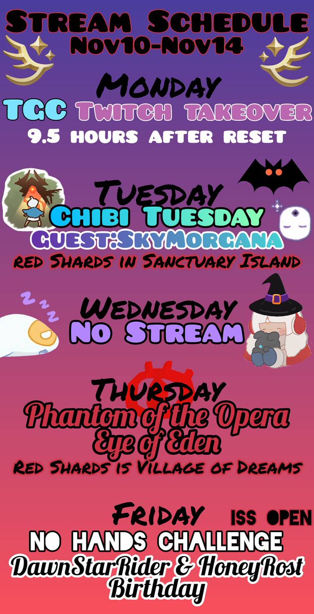 Twitch Stream Schedule ❤️ 💙 
Starts 8 hours after reset