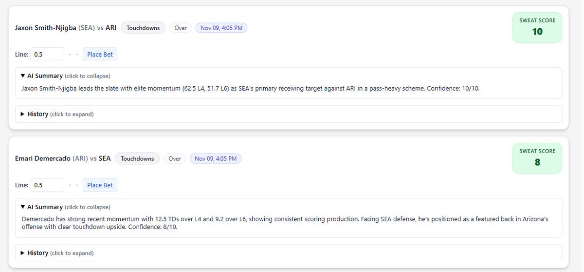 SweatAnalytics's tweet image. Arizona Cardinals @ Seattle Seahawks

Jacoby Brissett UNDER 12.5 Rushing Yds
Sam Darnold UNDER 3.5 Rushing Yds
Jaxon Smith-Njigba OVER 94.5 Receiving Yds
AJ Barner OVER 23.5 Receiving Yds
Michael Wilson OVER 2.5 Receptions
JSN OVER 6.5 Receptions
JSN ANYTIME TD