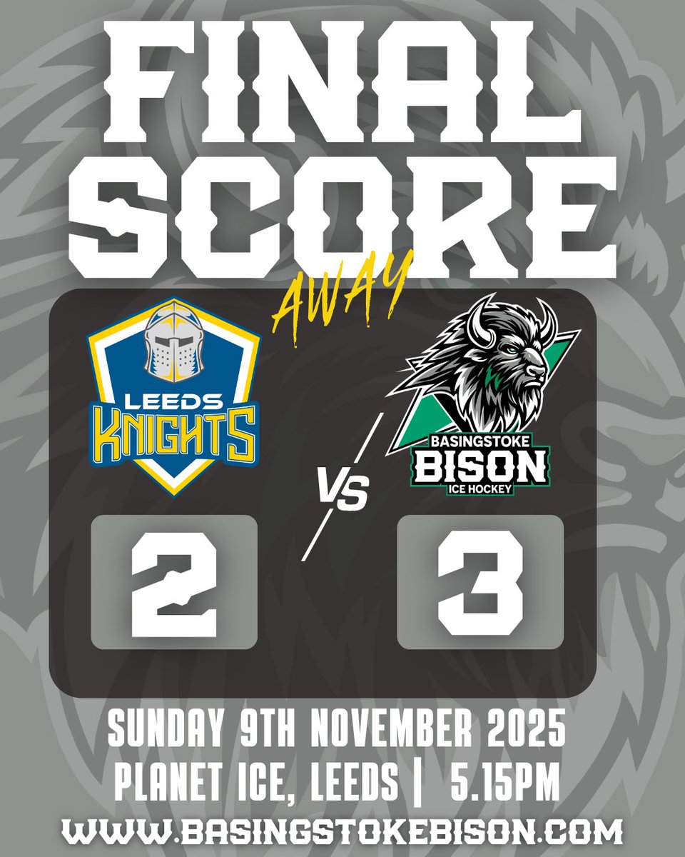 🚨FINAL SCORE🚨

Knights - 2

Bison - 3

An absolute thriller in Leeds tonight as Zack Milton ties the game up late and Will Stead scores the OT winner!🚨🤩