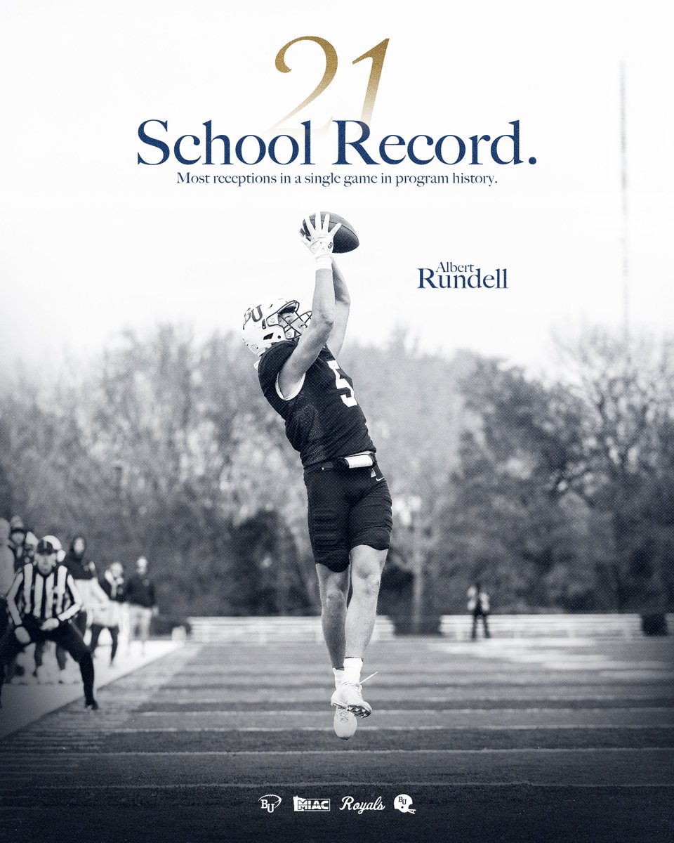 Add 2 more to the record book!

Albert Rundell’s 21 receptions and 5 receiving TDs on Saturday both are single-game program records! Rundell now holds all 3 primary single-game receiving records (Yards, TDs and Receptions)