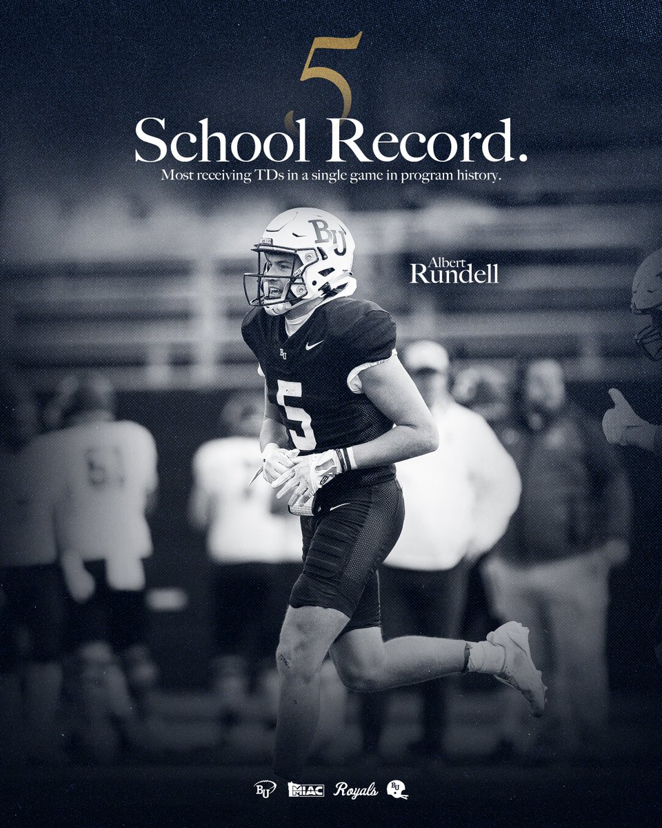 BethelRoyalsFB's tweet image. Add 2 more to the record book!

Albert Rundell’s 21 receptions and 5 receiving TDs on Saturday both are single-game program records! Rundell now holds all 3 primary single-game receiving records (Yards, TDs and Receptions)