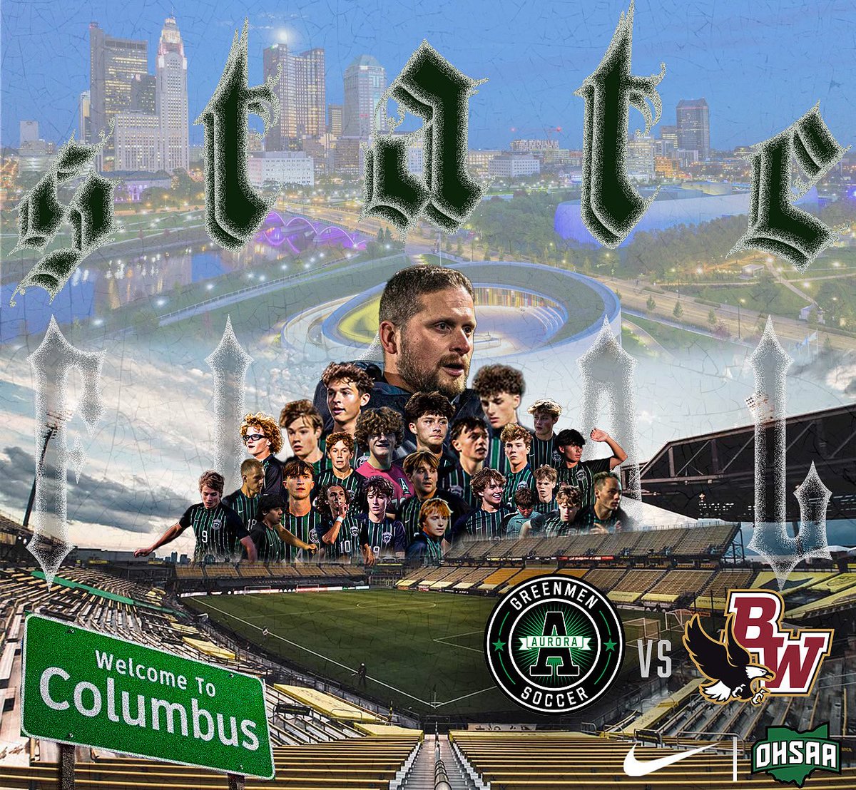 IT IS STATES DAY!!!!! The boys travel to the STATE FINAL to compete against the Bishop Watterson Eagles, at the Historic Crew Stadium, 7pm. We hope to see you there! #gogreenmen #onemoregame #statechampionship