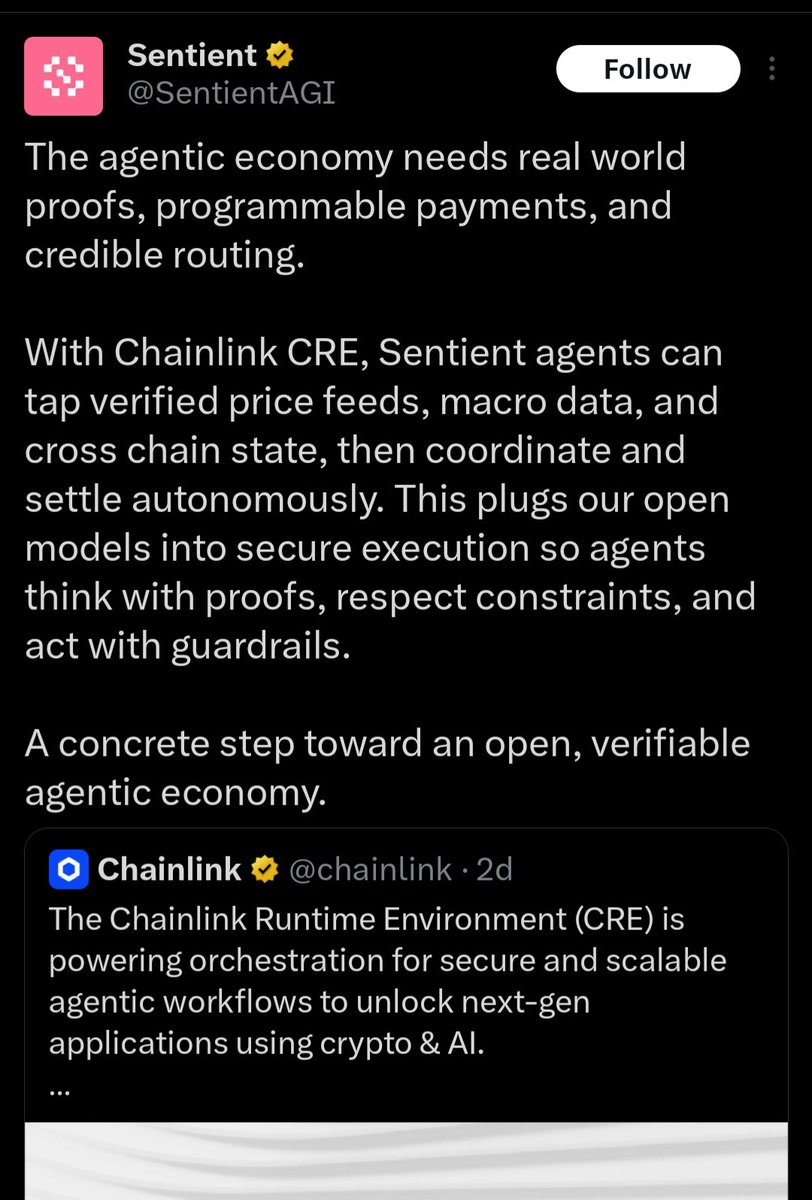 MichaelRTech's tweet image. Chainlink AI oracles
Chainlink-powered agentic economy