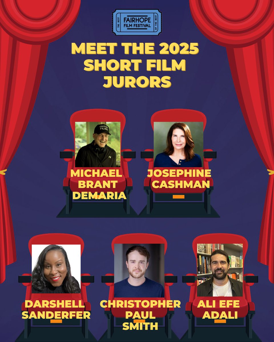 Meet our 2025 Short Film Jurors 🎬
Michael DeMaria • Josephine Cashman • Darshell Sanderfer • Christopher Paul Smith • Ali Efe Adali

#FFF2025 #FairhopeFilmFest #Fairhope #FairhopeAL #DowntownFairhope #SeeYouAtTheMovies