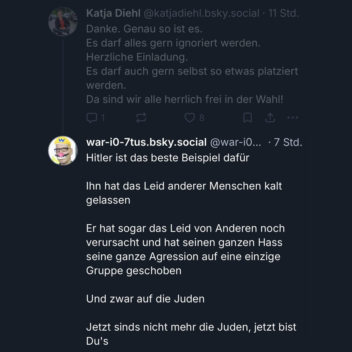 "Alles, was ich nicht mag ist Hitler."

Drunter geht's einfach nicht mehr.