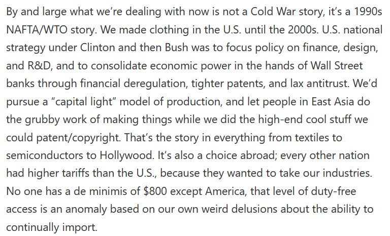 Matt Stoller, on how we deliberately sent our jobs overseas.  (He's great; subscribe and you'll get a lot more context [mattstoller@substack.com]):