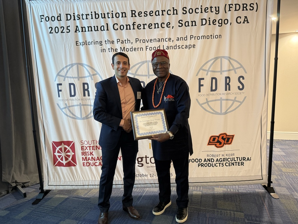 A big thank you to our Past President, Dr. Esendugue Greg Fonsah (<a href="/universityofga/">UGA</a>), for his outstanding leadership!

We're excited to welcome our new FDRS President, Dr. Samuel Zapata (<a href="/TAMU/">Texas A&M University</a> ), and our President-Elect, Dr. Maria Bampasidou (<a href="/TAMU/">Texas A&M University</a> )!