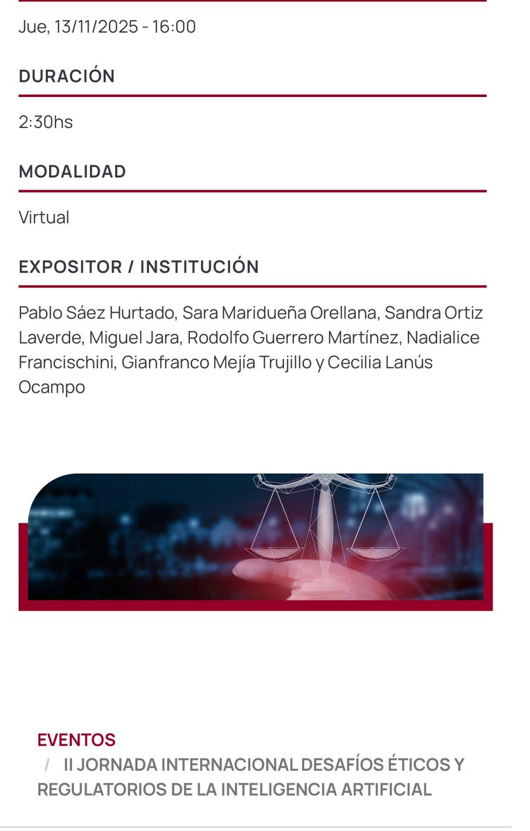II Jornada Internacional Desafíos Éticos y Regulatorios de la Inteligencia Artificial <a href="/UCEMA_edu/">UCEMA</a> 
Inscripción sin cargo en ucema.edu.ar/evento/ii-jorn…
