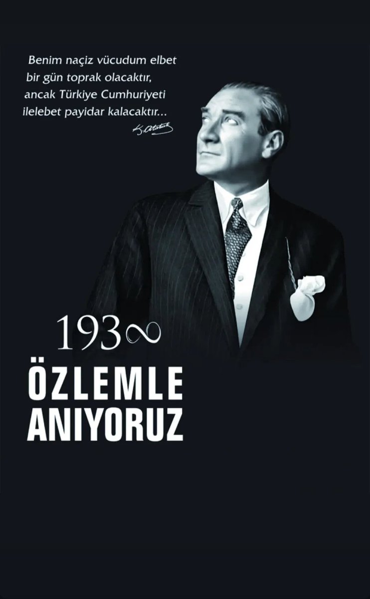 “Türk Milleti, bağımsız yaşamış ve bağımsızlığı varolmalarının yegâne koşulu olarak kabul etmiş cesur insanların torunlarıdır. Bu millet hiçbir zaman hür olmadan yaşamamıştır, yaşayamaz ve yaşamayacaktır”

Mustafa Kemal Atatürk 

Sonsuza dek izindeyiz.
#10Kasım