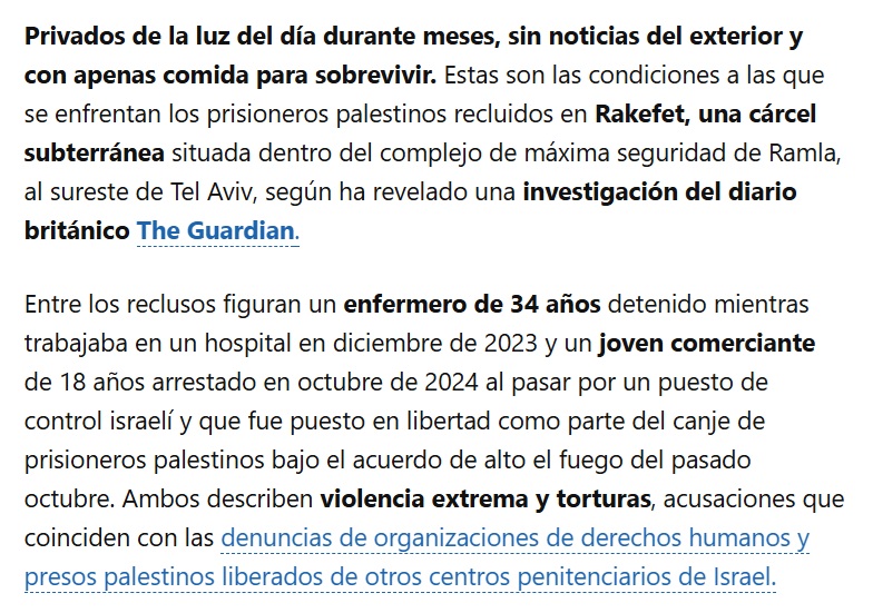 Se acuerdan del grito en el cielo que pusieron todos los "librepensadores" y "defensores de la democracia" cuando se habló de la prisión de Sednaya ("la más terrible del régimen de Assad")? Ahora se les ve muy calladitos con la cárcel de Rakefet.

Por qué será