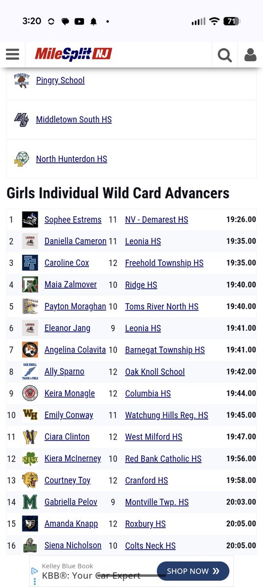 Congratulations Angelina Colevita she is 1st girl to qualify for Meet of Champions Cross Country